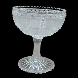 Imperial Footed Open Jam/Jelly Beaded Block Clear Pedestal Compote Vintage Glass
